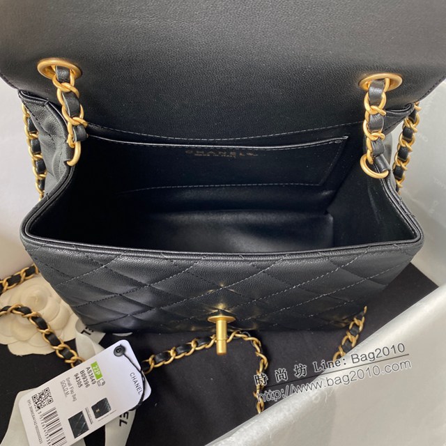 Chanel專櫃新款22K復古黑金方胖大號女包 AS3649 香奈兒山羊皮大號小方胖 djc4435